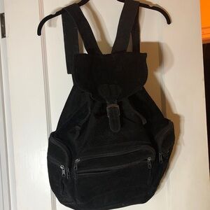 Black Suede Drawstring Backpack - Men's Casual Daypack